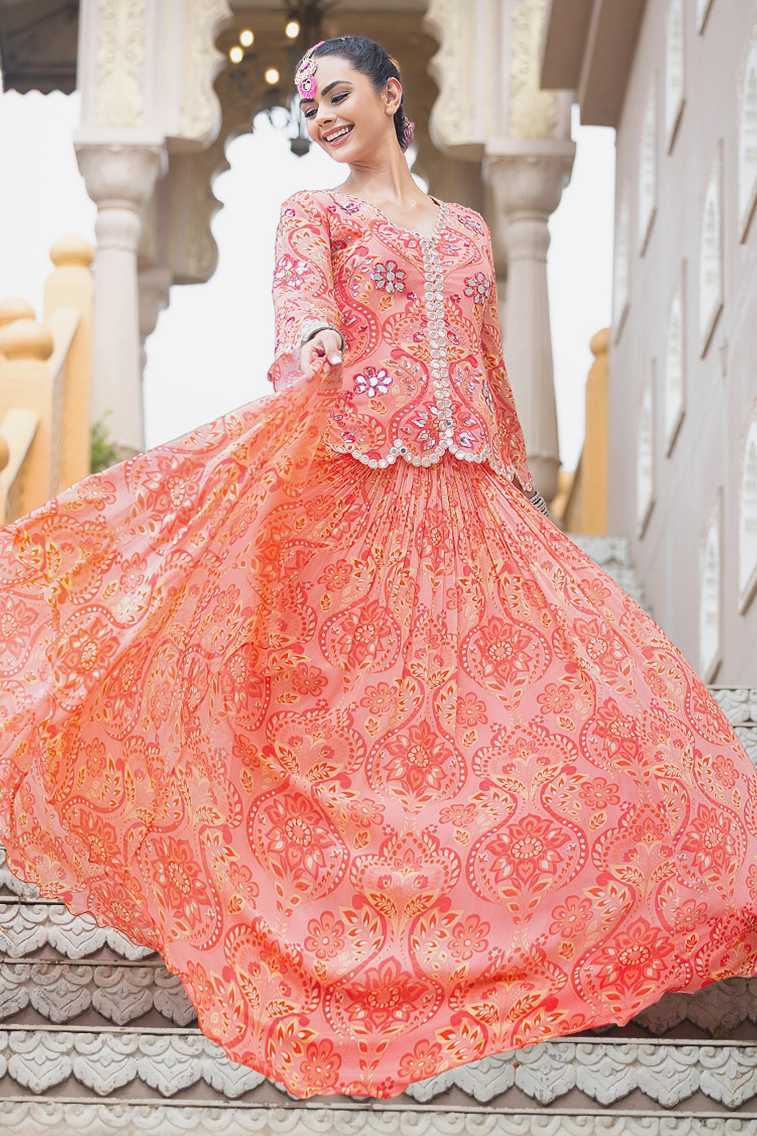 Mastani Printed Jacket Lehenga Set