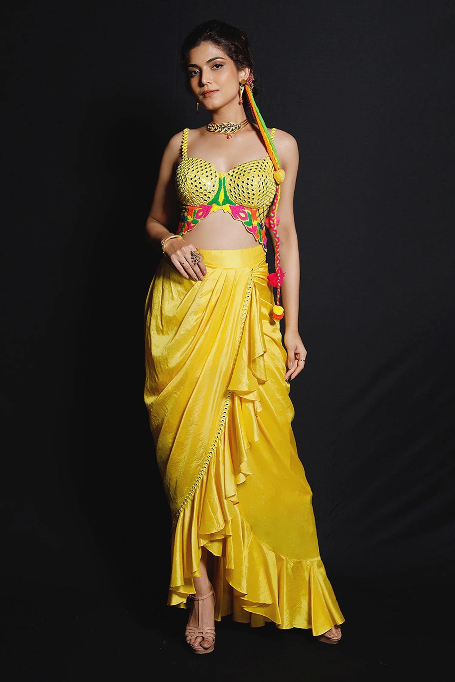 Embroidered Corset & Draped Skirt Set