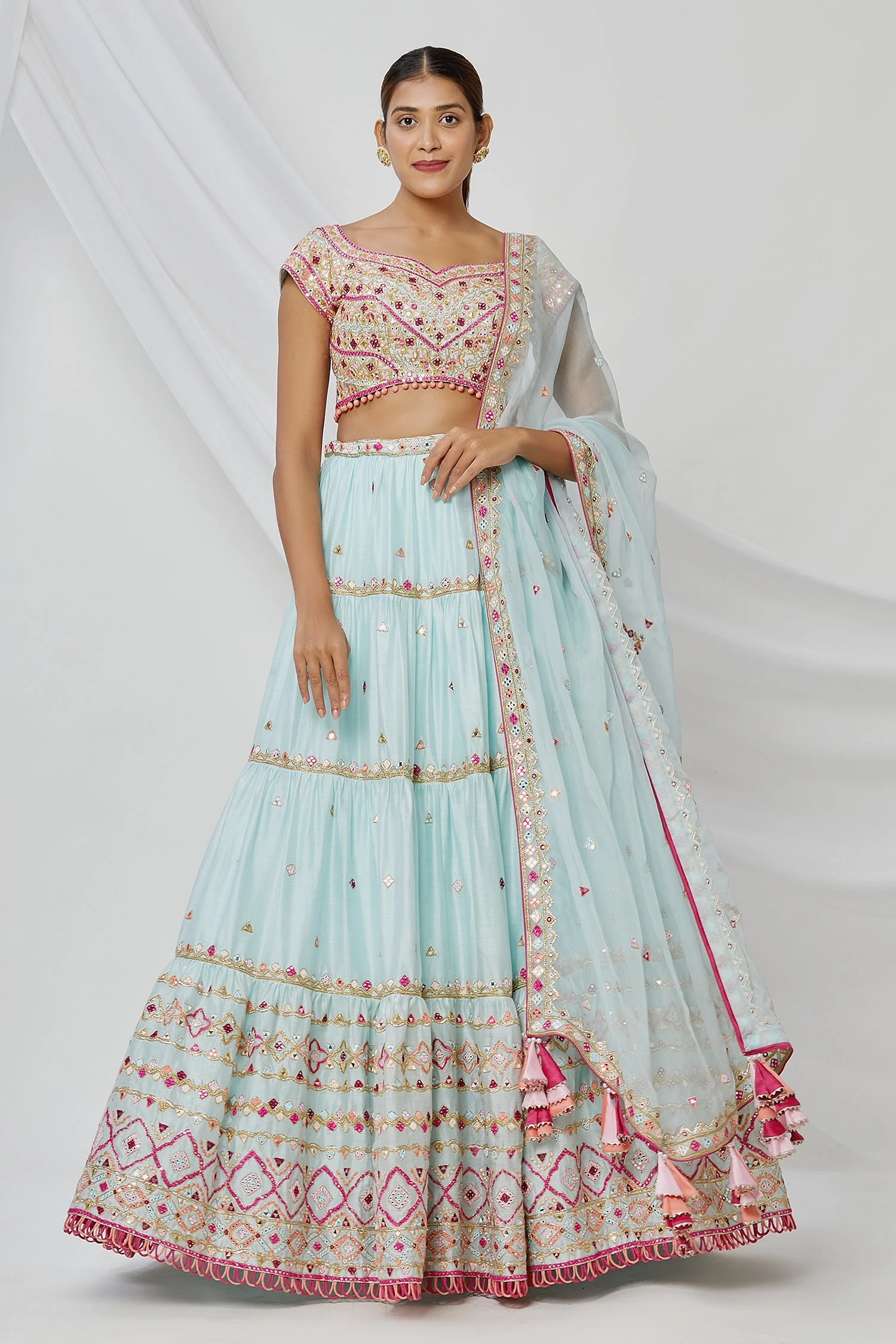 Embroidered Tiered Bridal Lehenga Set