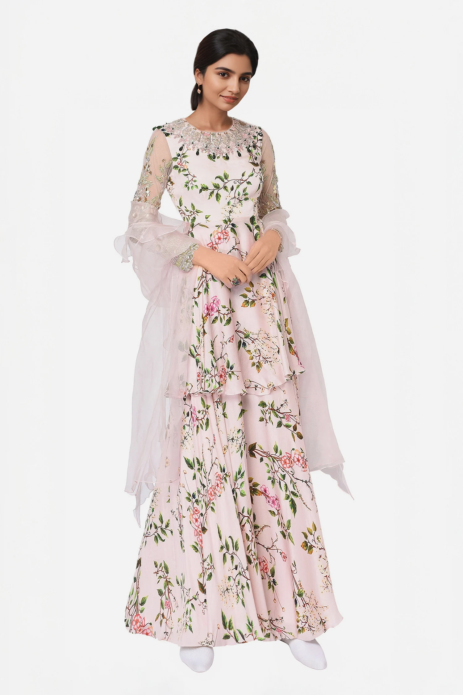 Floral print kurta lehenga set