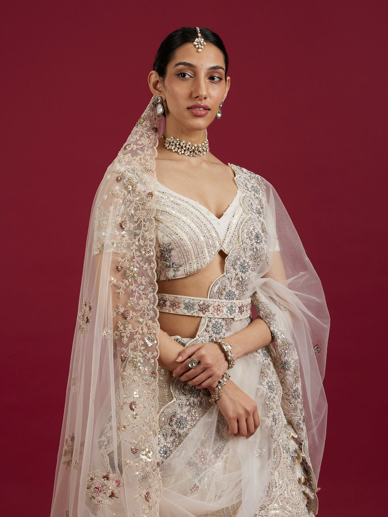 Beige Cream Sitara Embroidered Bridal Lehenga with Stone Work