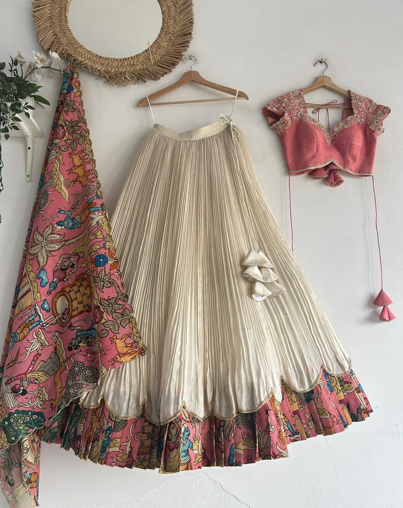 Pink & Cream Tissue Lehenga