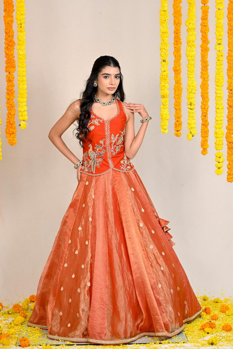 Orange Tissue Silk LehengaSale price