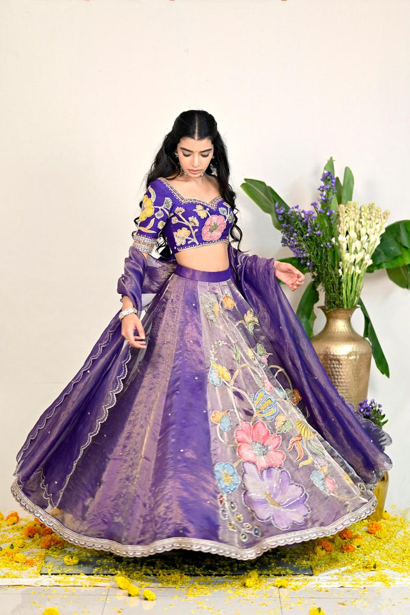 Purple Tissue Silk Lehenga