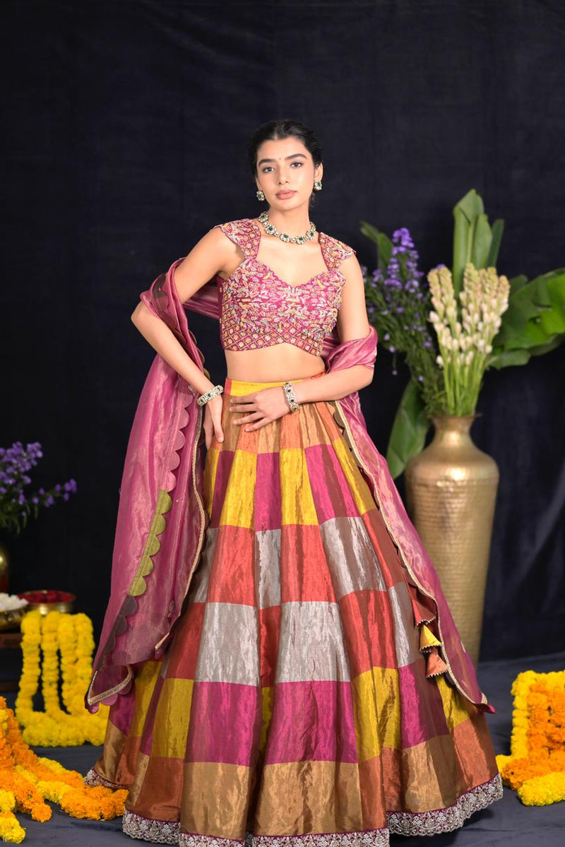 Magenta Tissue Silk Lehenga